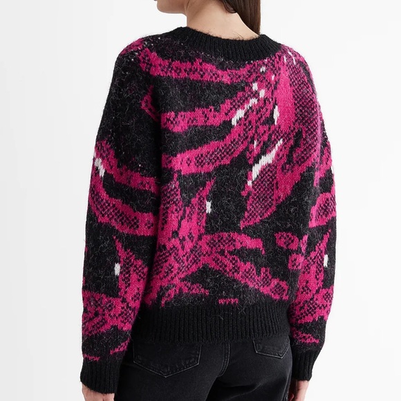 Fuzzy Knit Printed Crew Neck Sweater - Picture 2 of 7
